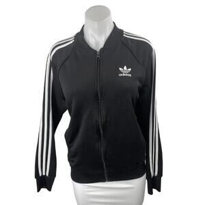 Adidas Women's Black Striped Full Zip Long Sleeve Track Bomber Jacket Size S